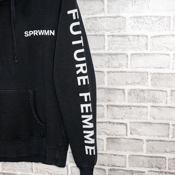 SPRWMN FUTURE FEMME Women's Terry Hoodie Sweatshirt in Black - Picture 7 of 10